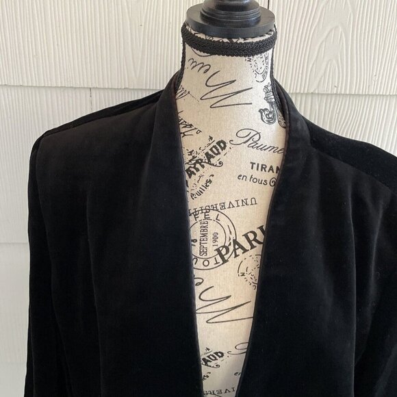 Vintage Accent Open Front Black Velvet Blazer Shoulder Pads Womens Size 42 (UU) - Picture 2 of 11